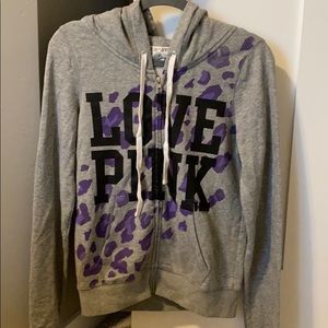 VS Pink Grey Purple Leopard Zipup Hoodie Medium